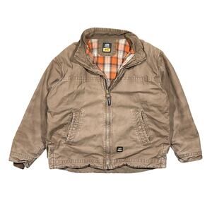 Berne Flannel Lined Work Jacket Mens 2XL Heavy Duck Canvas Brown Tan Vintage